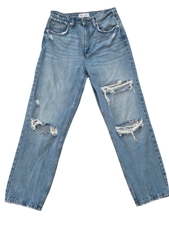 Zara Denim - Zara Jeans Womens 4 26 Distressed Ripped Straight Leg High Rise Grunge Denim